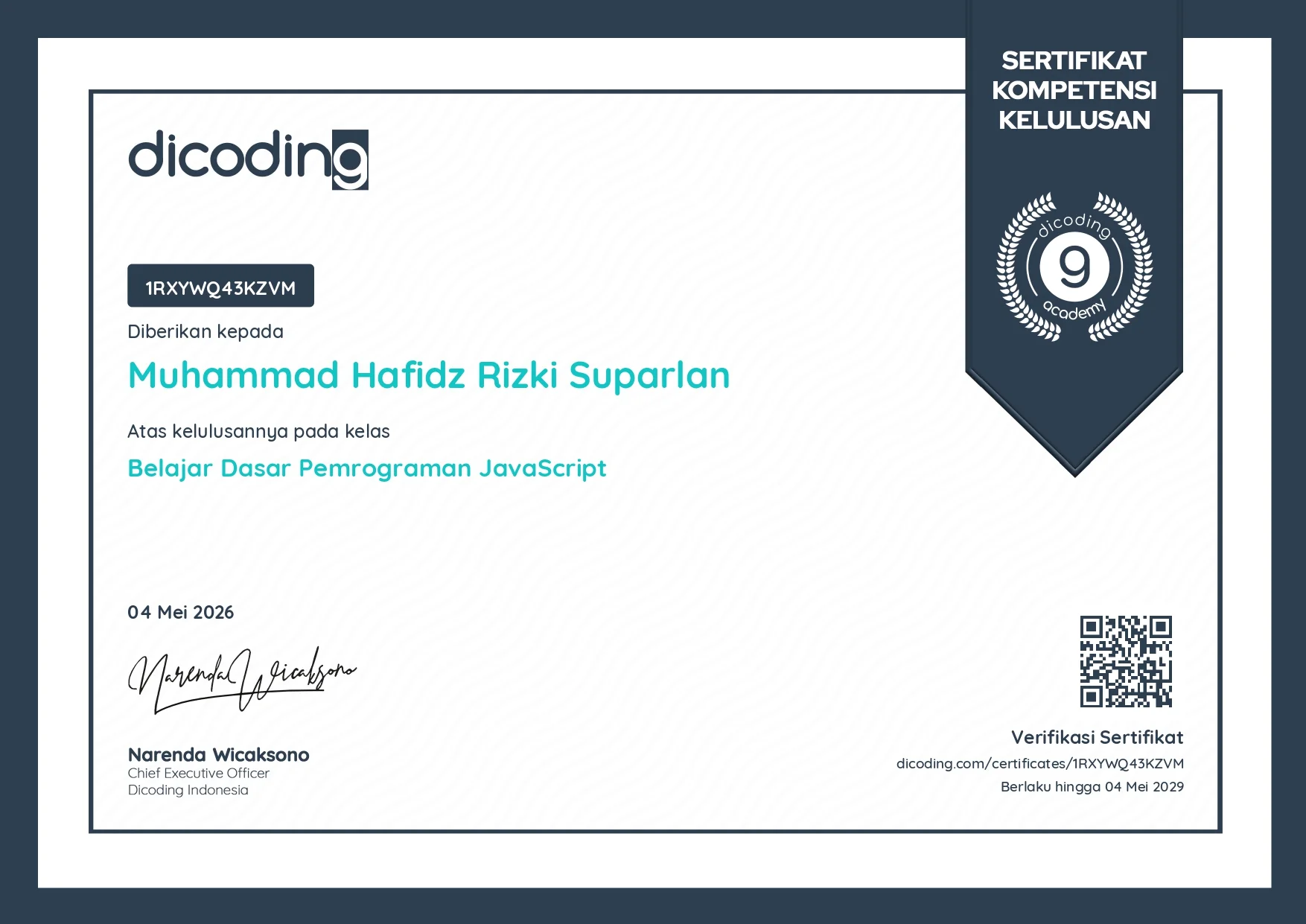 JavaScript Programming Essentials Certificate